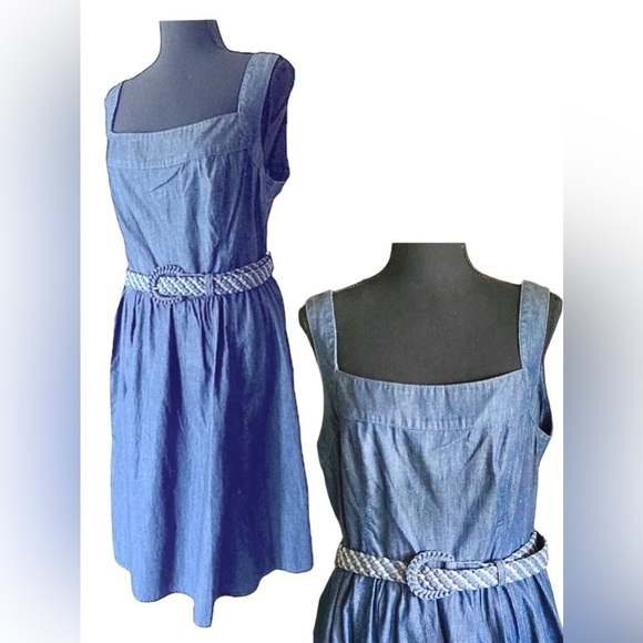 Vintage LIZ CLAIBORNE AXCESS  Denim Dress Braided Belt. ECU size 14 Cott… - Picture 1 of 11